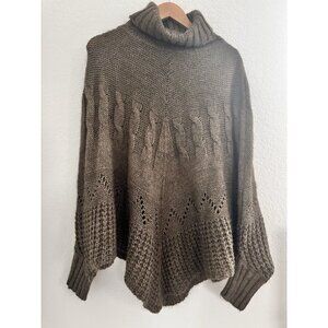 Iperico OS Turtleneck Brown Wool‎ Mohair Blend Knit Poncho Sweater Dolman Sleeve